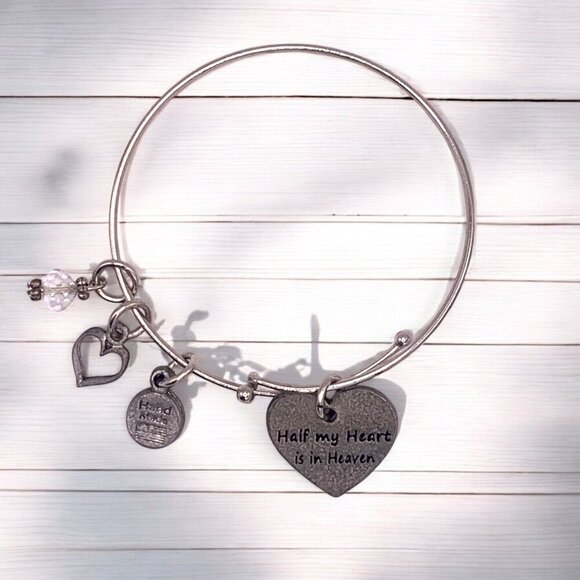 Chubby Chico Charms Silver Heart In Heaven Bangle With Sentimental Charms - Picture 1 of 2